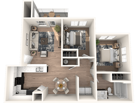 Floor plan for 2 beds, 1 bath, 831 sqft